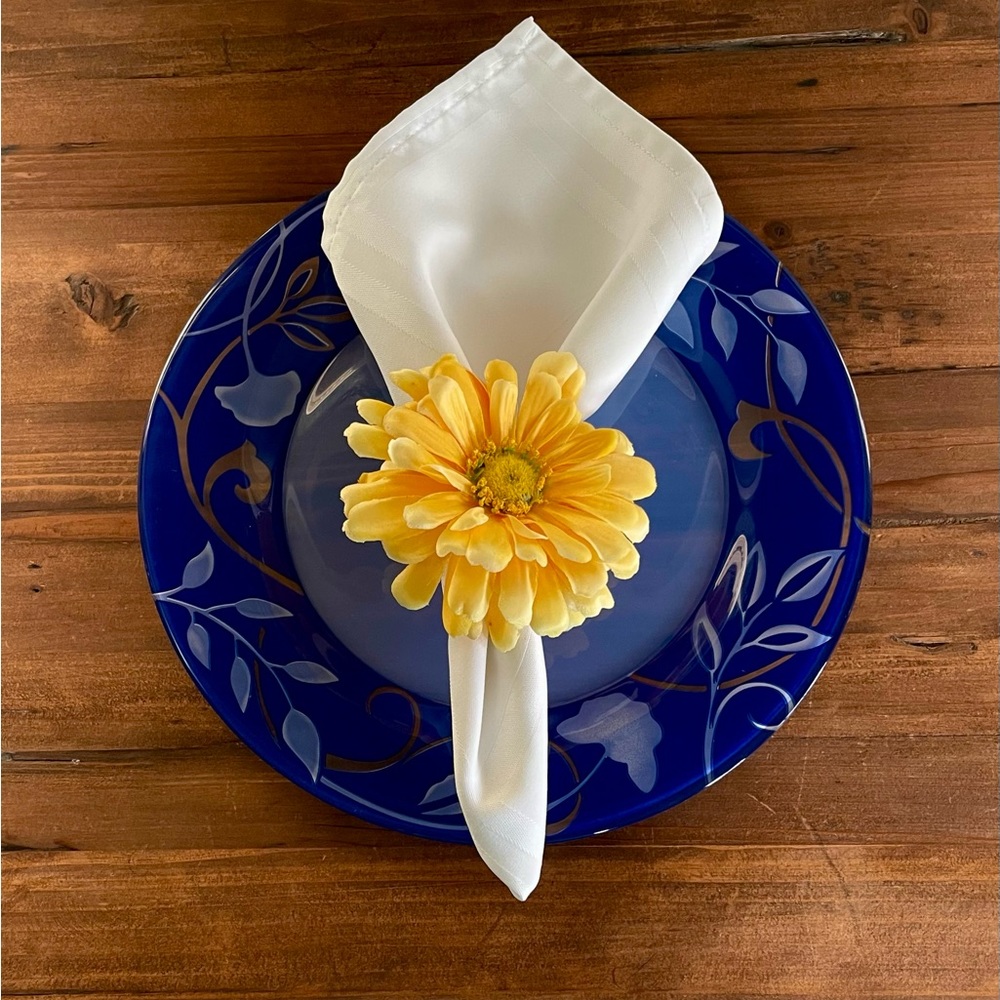 New Handmade Large Yellow Silk Flowers Napkin Rings - Set of 4